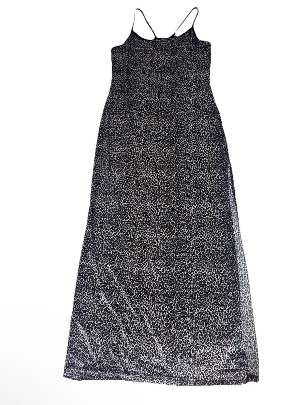 Soft Wear Velvet Spaghettu Strap Maxi Dress Cheetah Leopard Print M/L